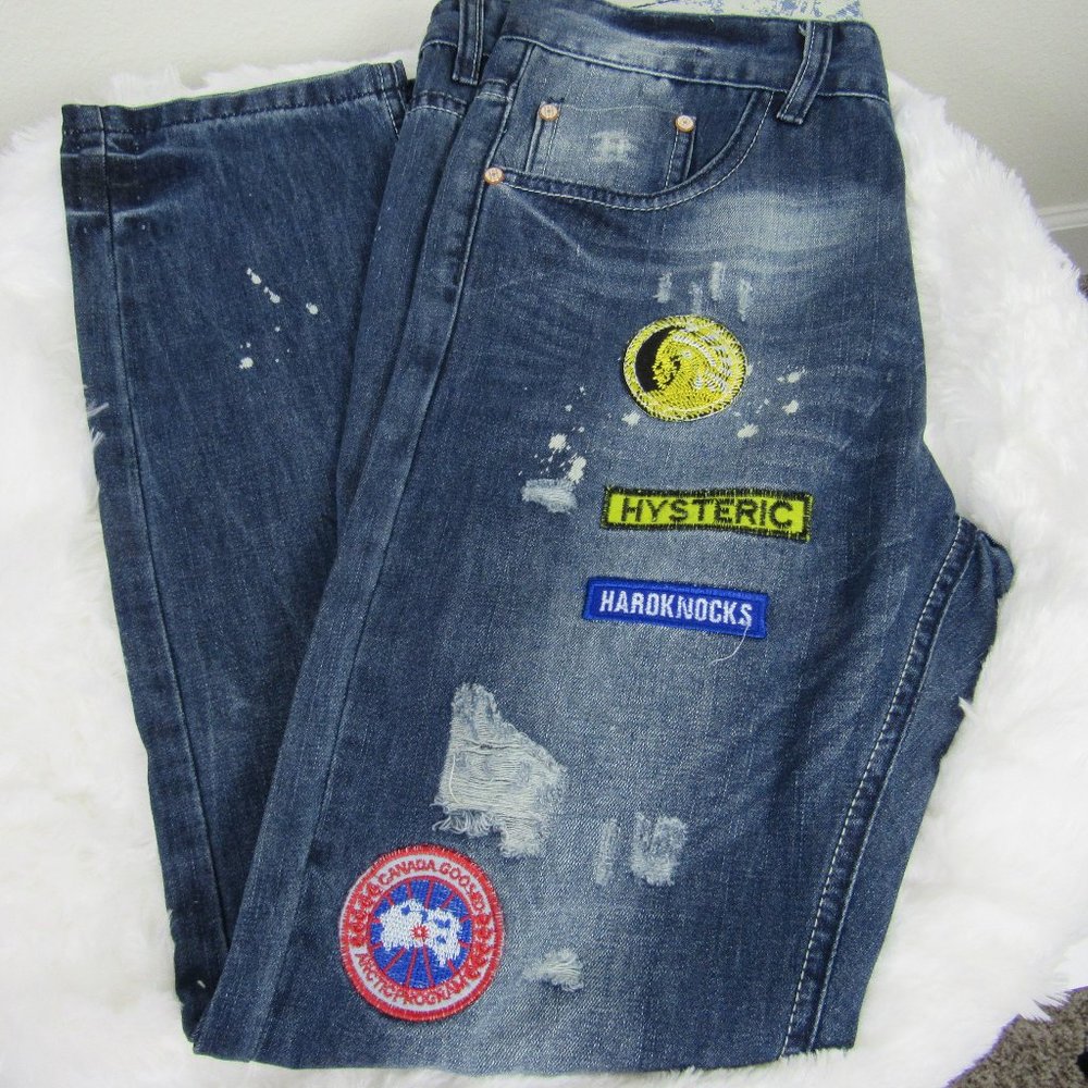 Embroidered Patch/Paint Splatter Jeans